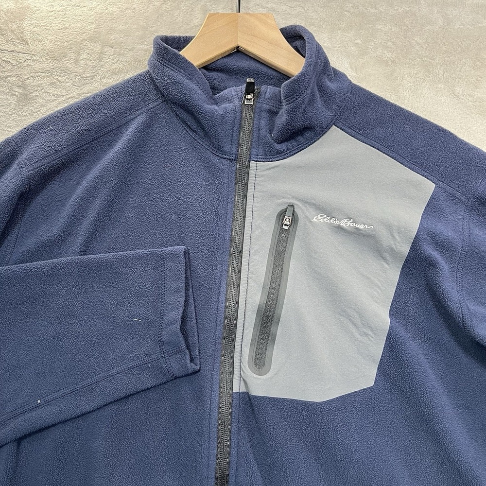 Eddie Bauer Jacket Mens Large First Ascent Full Zip Pocket Fleece Mock Neck Blue